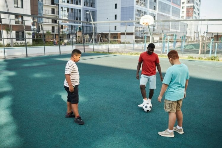 Children playing sports like soccer
