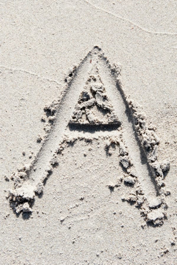 Letter A in the sand